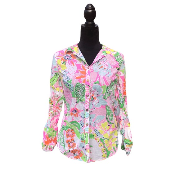 Lilly Pulitzer Vivid Color Button Down Blouse size Small Petite - Picture 7 of 12